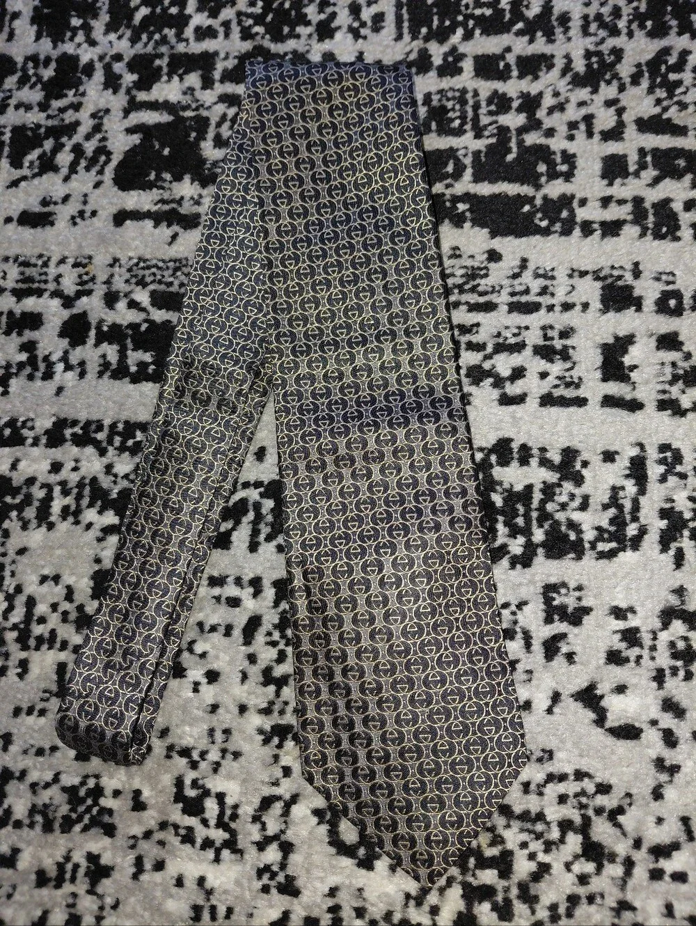 Vintage Gucci Interlocking G Chain Silk Tie Black Gold Monogram Made in Italy CC